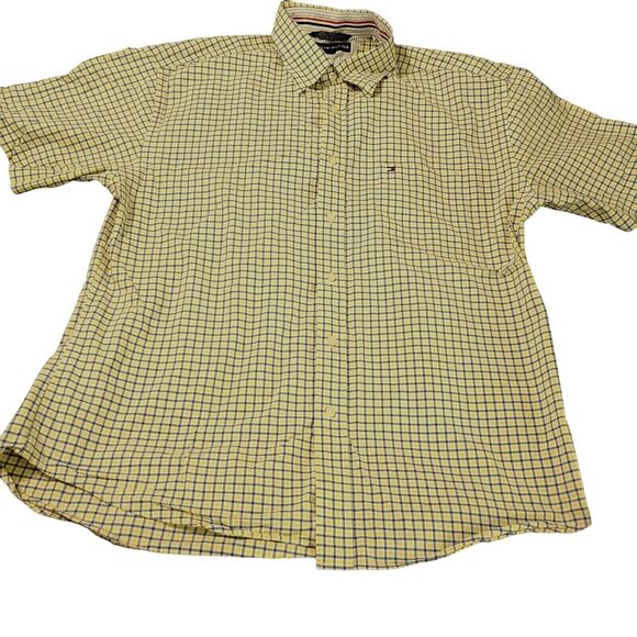 Tommy Hifiger Mens Button Up Multicolor Size XL Cotton Short Sleeve Logo Collar - Picture 1 of 12
